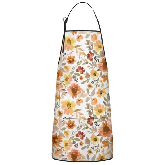 Pioneer Flower Floral Print Pattern Apron-Garden Aprons for Women with Pockets-Cotton Linen Waterproof Kitchen Cooking Gardening Aprons Adjustable for Kitchen,Cooking,BBQ and Salon 33x27 Inch