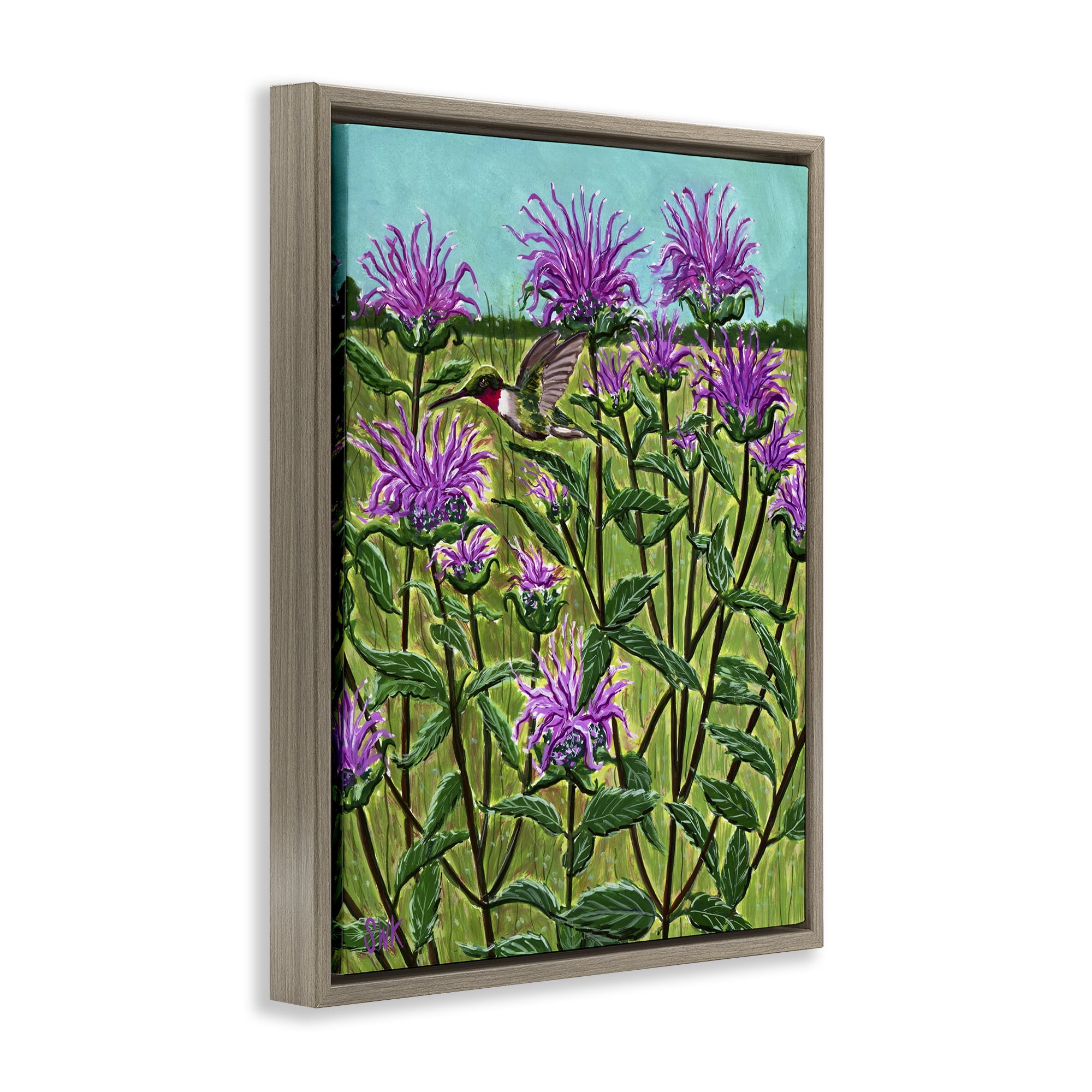 Stupell Industries Ruby Throated Hummingbird & Beebalm Brown Framed Floater Canvas Wall Art, design by Sarah Waldron Kimball