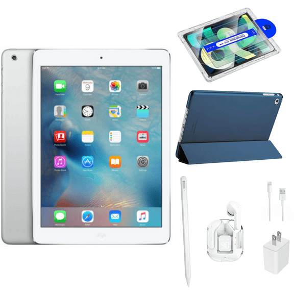 Restored Apple iPad Air (1st Gen) Bundle - 9.7" 16GB Silver (Wi-Fi) - Magnetic Smart Case, Wireless Earbuds, Stylus, Screen Protector, and Charger Included (Refurbished)