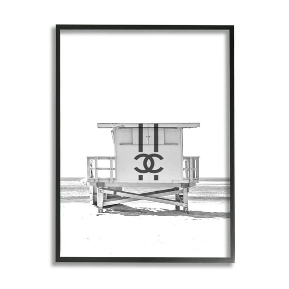 Stupell Industries Fashion Brand Beach Hut Nature Painting Black Framed Art Print Wall Art, 11 x 14