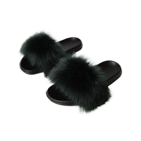 

Gomelly Ladies Casual Plush Slipper Fashion Anti-Slip Slide Sandal Indoor Outdoor Home Cozy Slip On Flat Sandals Dark Green 10.5-11