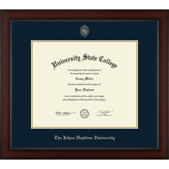 Johns Hopkins University Diploma Frame, Document Size 17" x 14"