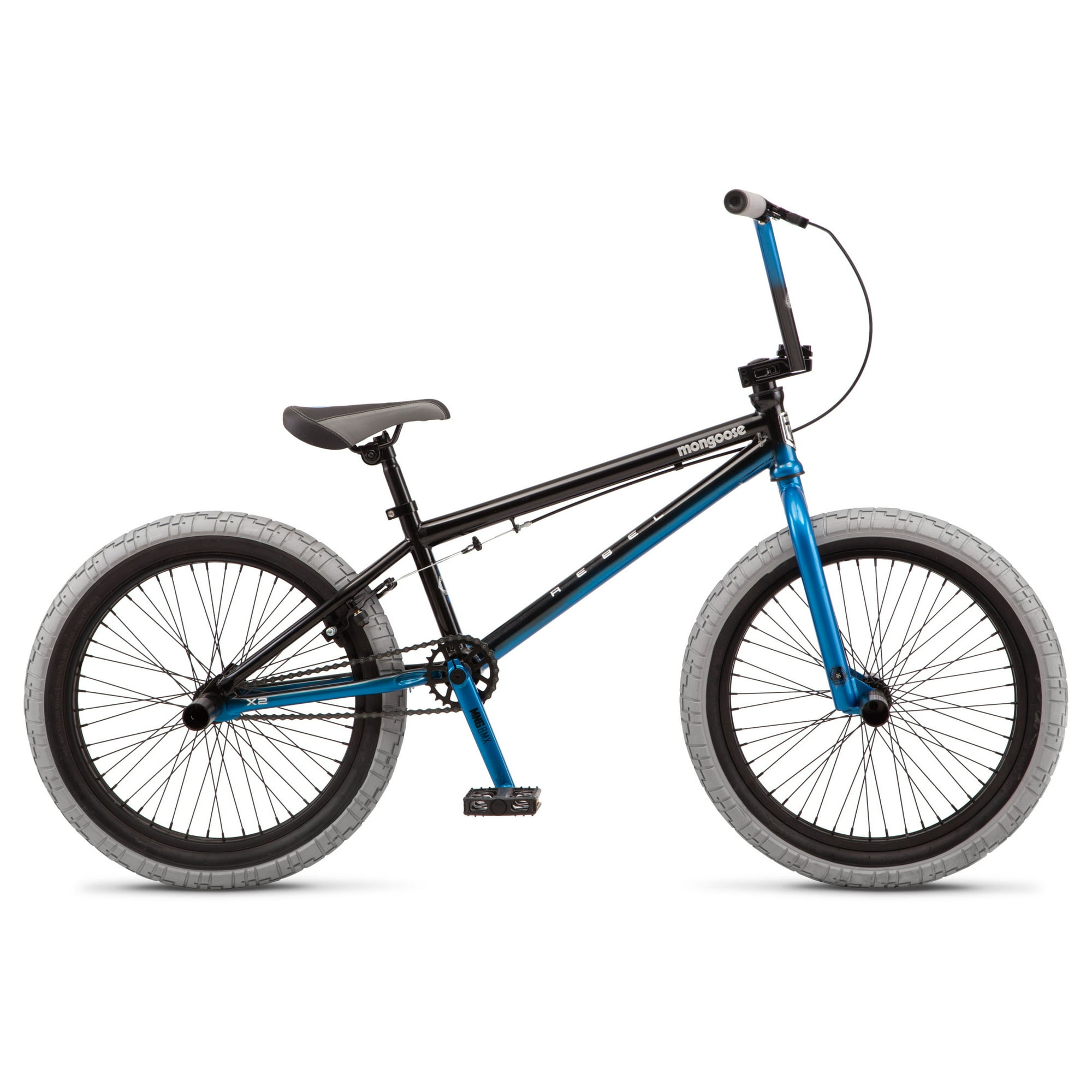 Mongoose Rebel X2 Kids BMX Bike, 20-in. Wheels, Children Ages 6+, Black & Blue