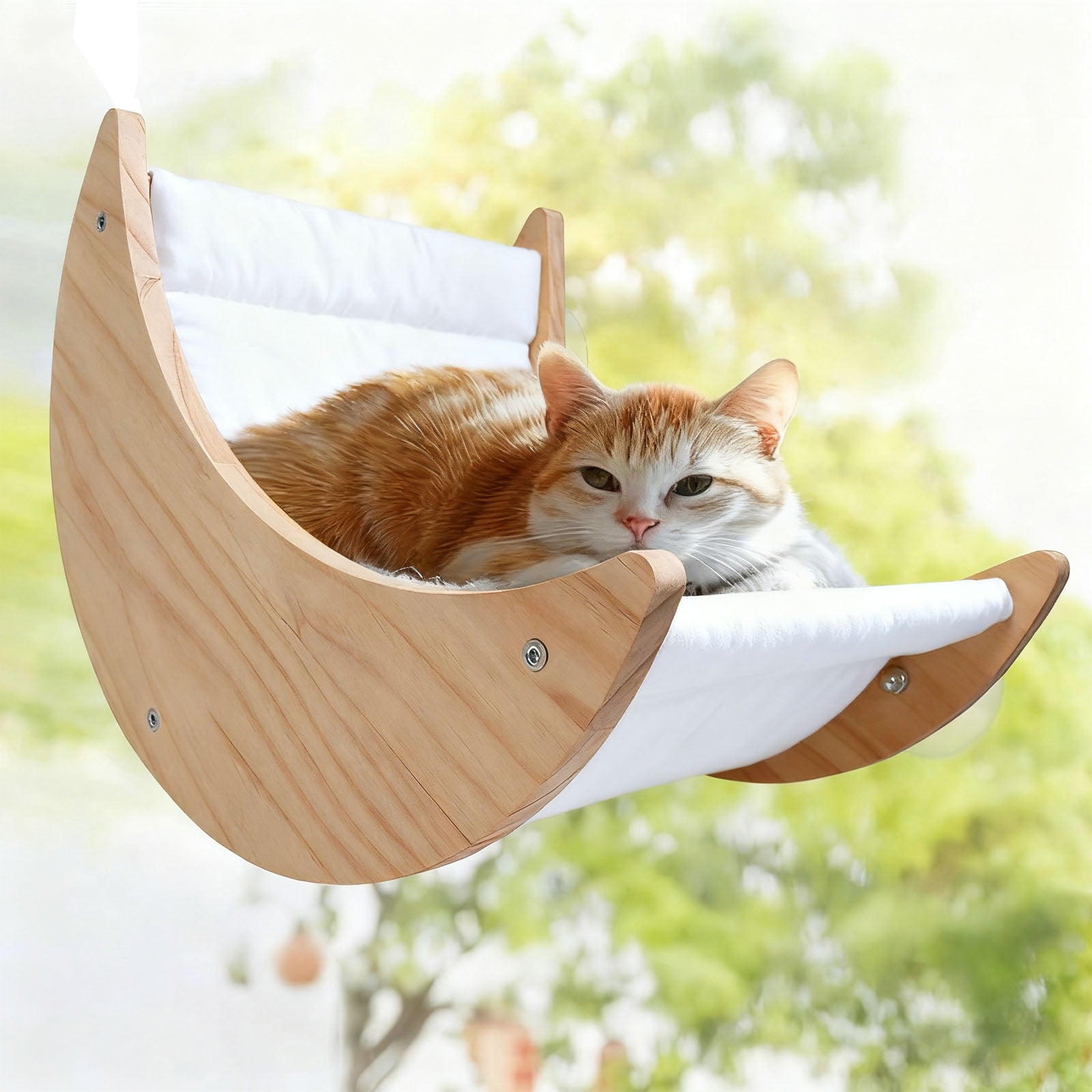 Window Cat Beds for Indoor, Cat Window Perch Hammock Bed Moon Shelves Mounted with Suction Cups, Cat Hammock Moon Bed Holds 50 Lbs, Cat Window Seat for Sleep Watch Birds Sunbathing