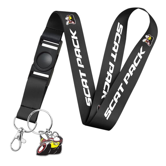 iPick Image for Dodge Scat-Pack Full-Color Die-Cut Metal Key Chain with Printed Logo Black Lanyard Strap, Official Licensed
