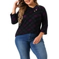 thumbnail image 1 of Blusa casual elegante de rayas de manga 3/4 para mujer de tallas grandes Agnes Orinda, camiseta de moda con cuello asimétrico 1X púrpura y negro, 1 of 6