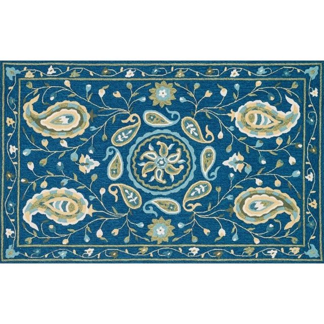 Loloi Francesca 2'3" x 3'9" Tapis Crocheté à la Main en Bleu et Vert