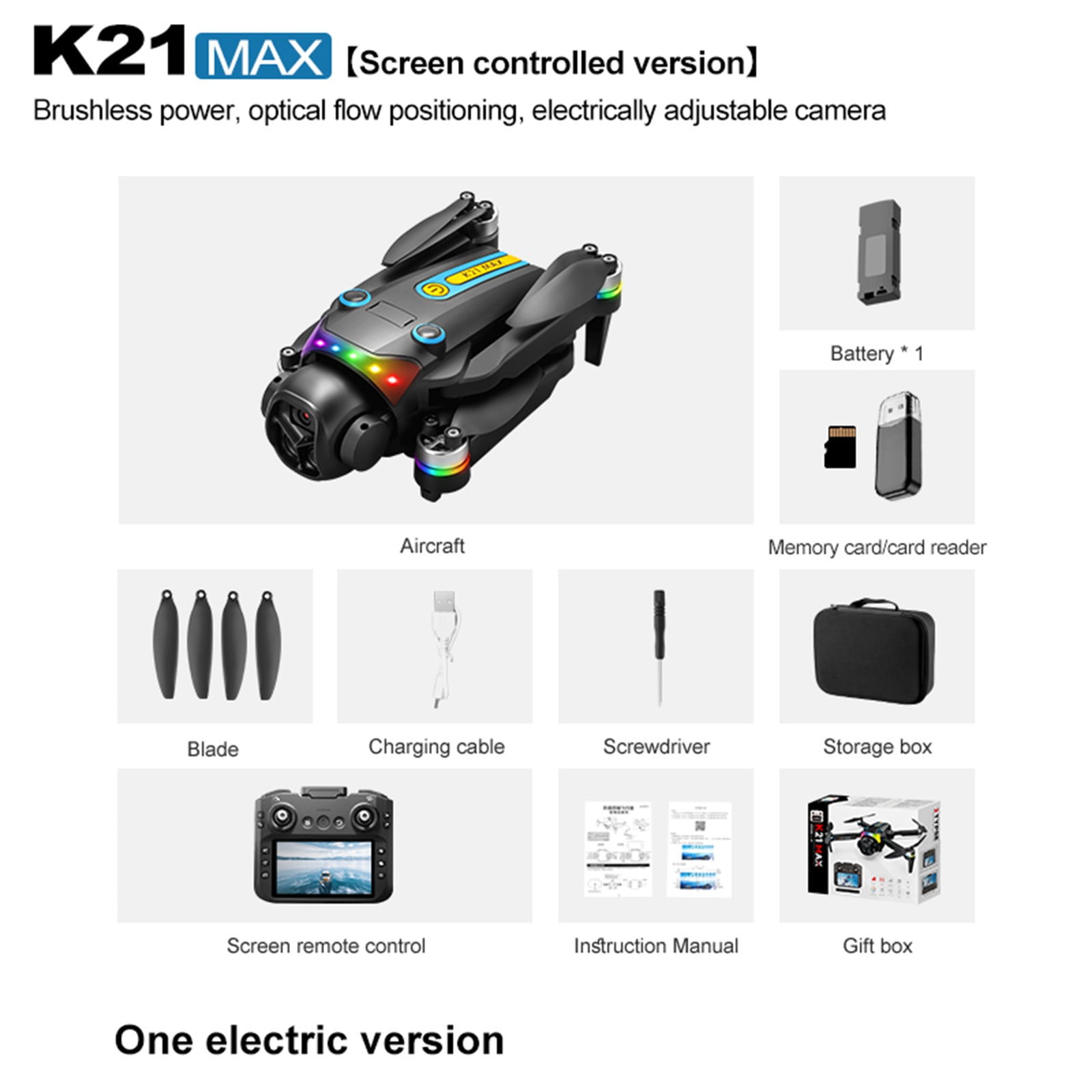 Drone with Screen Remote Control, Brushless Motor And Cool LED Lights Drones, One Click Takeoff And Landing, Folding Body