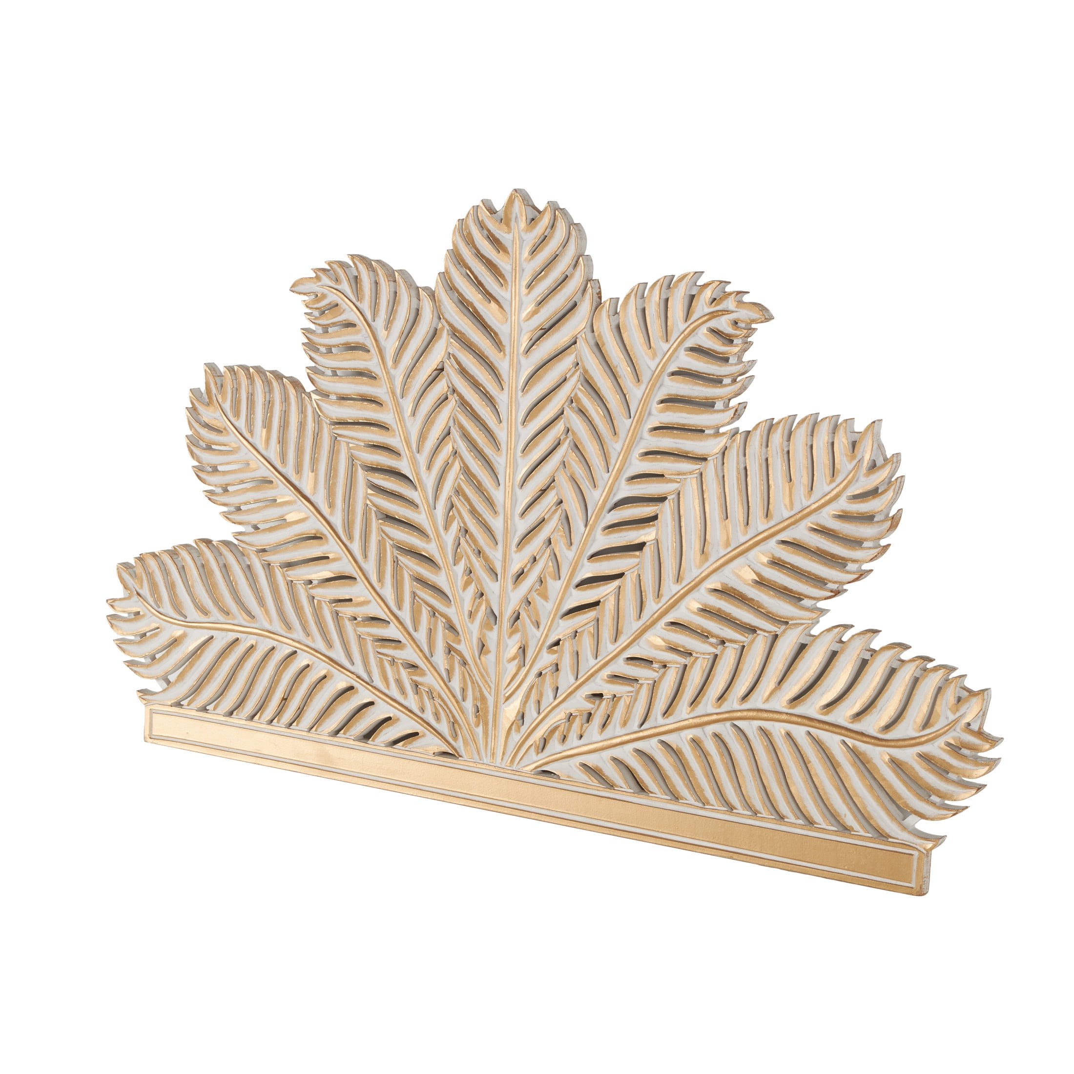 DecMode Gold Wooden Leaf Panel Palm Tree Wall Decor with White Accents