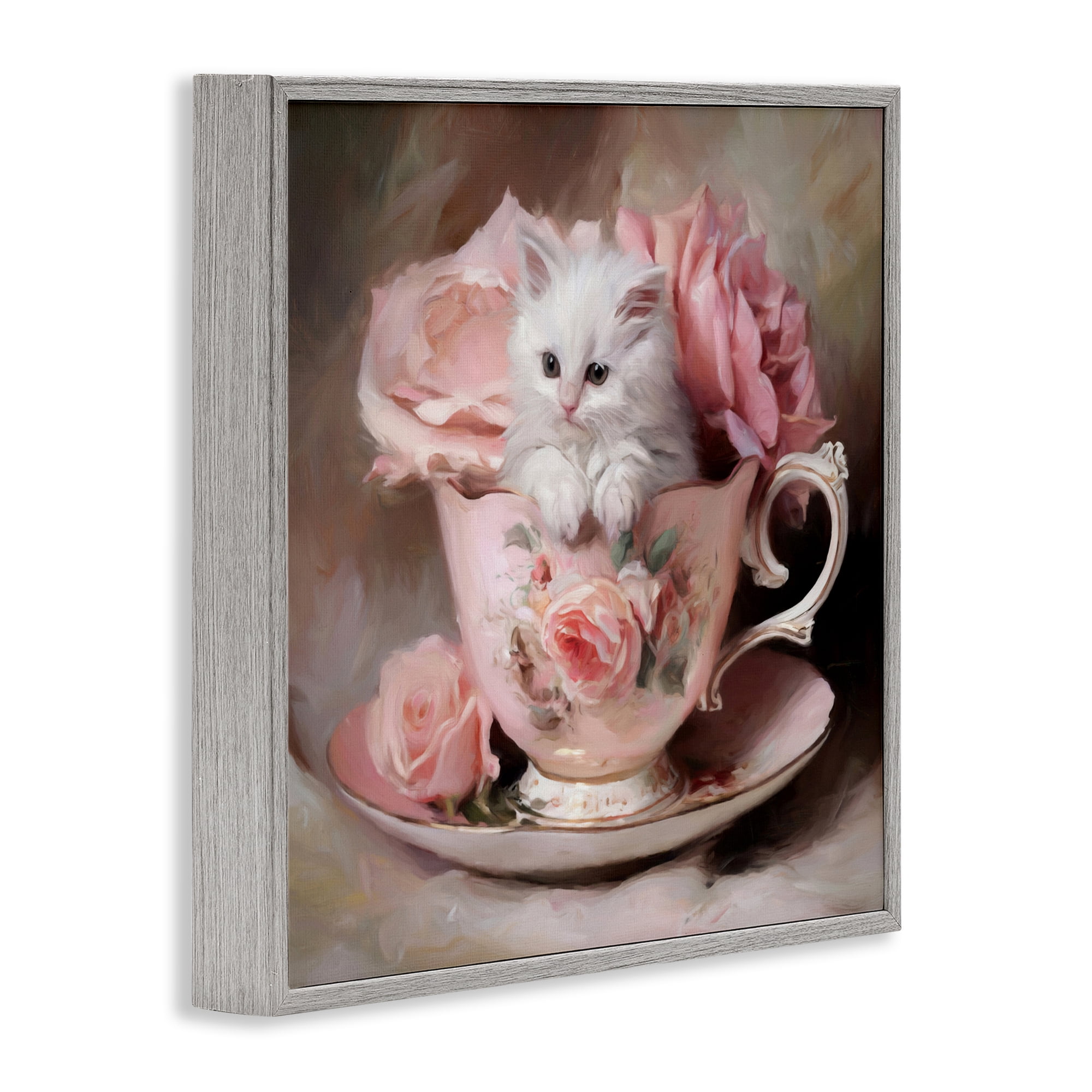 Stupell Industries Little Teacup Kitten Gray Framed Giclee Art, design by Tina LeCour