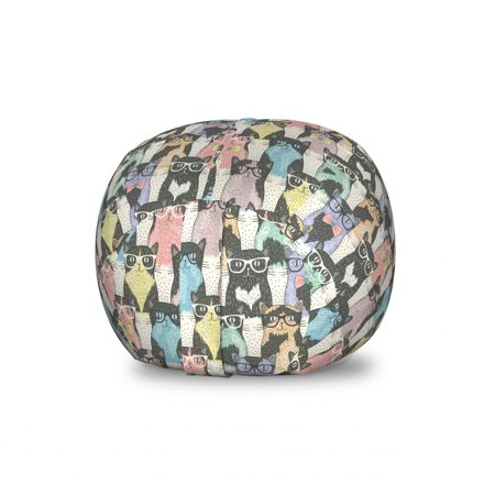 Cat Storage Toy Bag Chair  Pattern with Hipster Playful Feline Characters with Glasses and Bowties Vintage Style  Stuffed Animal Organizer Washable Bag  Large Size  Multicolor  by Ambesonne