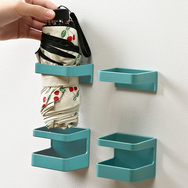 Estante de almacenamiento de paraguas montado en la pared | Soporte fijo adhesivo sin taladro | Plástico | Azul | Organizador de estantes de cubo de paraguas no perforado | Ahorro de espacio para el
