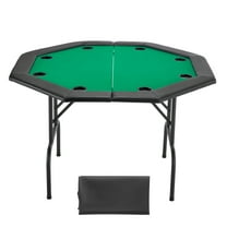 KFFKFF Foldable Poker Table, 8-Player 48-Inch Octagonal Casino Table with Cushioned Rails & Cup Holders, Portable Game Table with Felt Surface & Sturdy Metal Legs