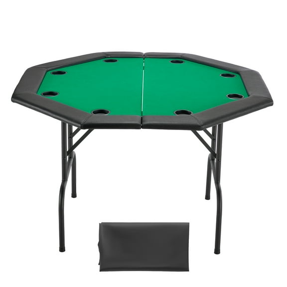 KFFKFF Foldable Poker Table, 8-Player 48-Inch Octagonal Casino Table with Cushioned Rails & Cup Holders, Portable Game Table with Felt Surface & Sturdy Metal Legs