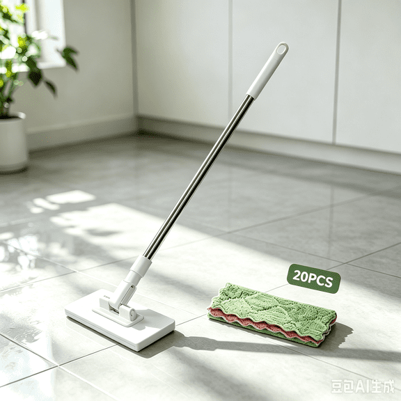 Bisitoy Flat Clamp Type Floor Mop with 20 Reusable Cleaning Pads for Household Floor Cleaning