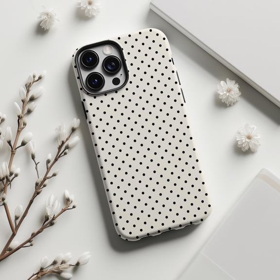 White Black Polka Dot Phone Case with Classic Retro Pattern 17 16 15 14 13 12 11 Pro Max