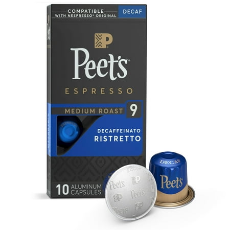 Peet's Coffee Espresso Capsules, Decaf Ristretto Intensity 9 (10 Count) Compatible with Nespresso Original Machines