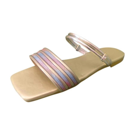 

Women s Square Toe Summer Casual Flat Color Sandals Beach Shoes