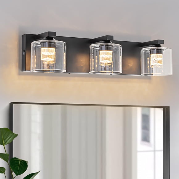 Lámpara de tocador foucasal de 3 luces, LED moderna, negra, 50 cm