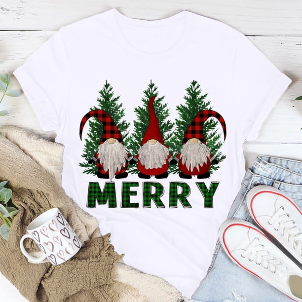 Pntutb Mujer Casual Cuello Redondo Manga Corta Árbol De Navidad Impreso Camiseta Top Pntutb Pntutb-4270