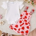 thumbnail image 6 of Toddler Girl Outfits Baby Toddler Girls Summer Short Sleeve Solid Top Strawberry Print Overalls with Adjustable Straps 2 Piece Set Baby Outfits White 0 Months-3 Months, 6 of 7