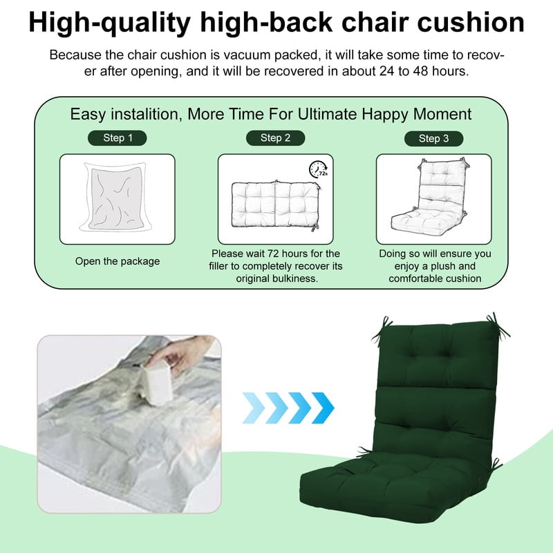 2pcs Rocking Chair Cushions Outdoor High Back Patio Cushion with Ties, Waterproo Seat and Back Replacement Cushion set