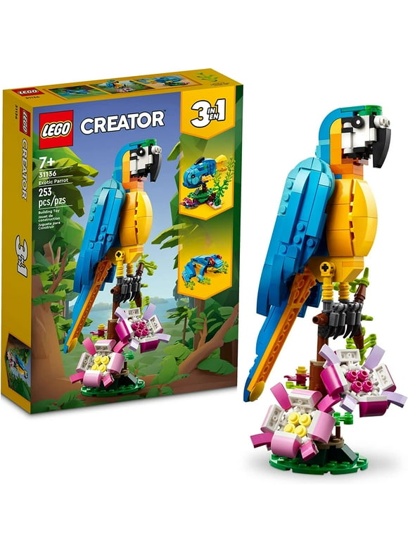 LEGO Creator 3 in 1 Exotic Parrot to Frog to Fish Animal Figures Building Toy, Creative Toys for Kids ages 7 and Up, 31136