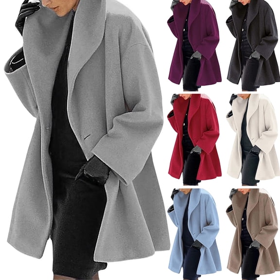 Kaprioy Womens Blend Coat Single Breasted Trench Jackets with Hood Winter Wool Coat Casual Warm Slim Long Overcoat Outwear Grey, XL