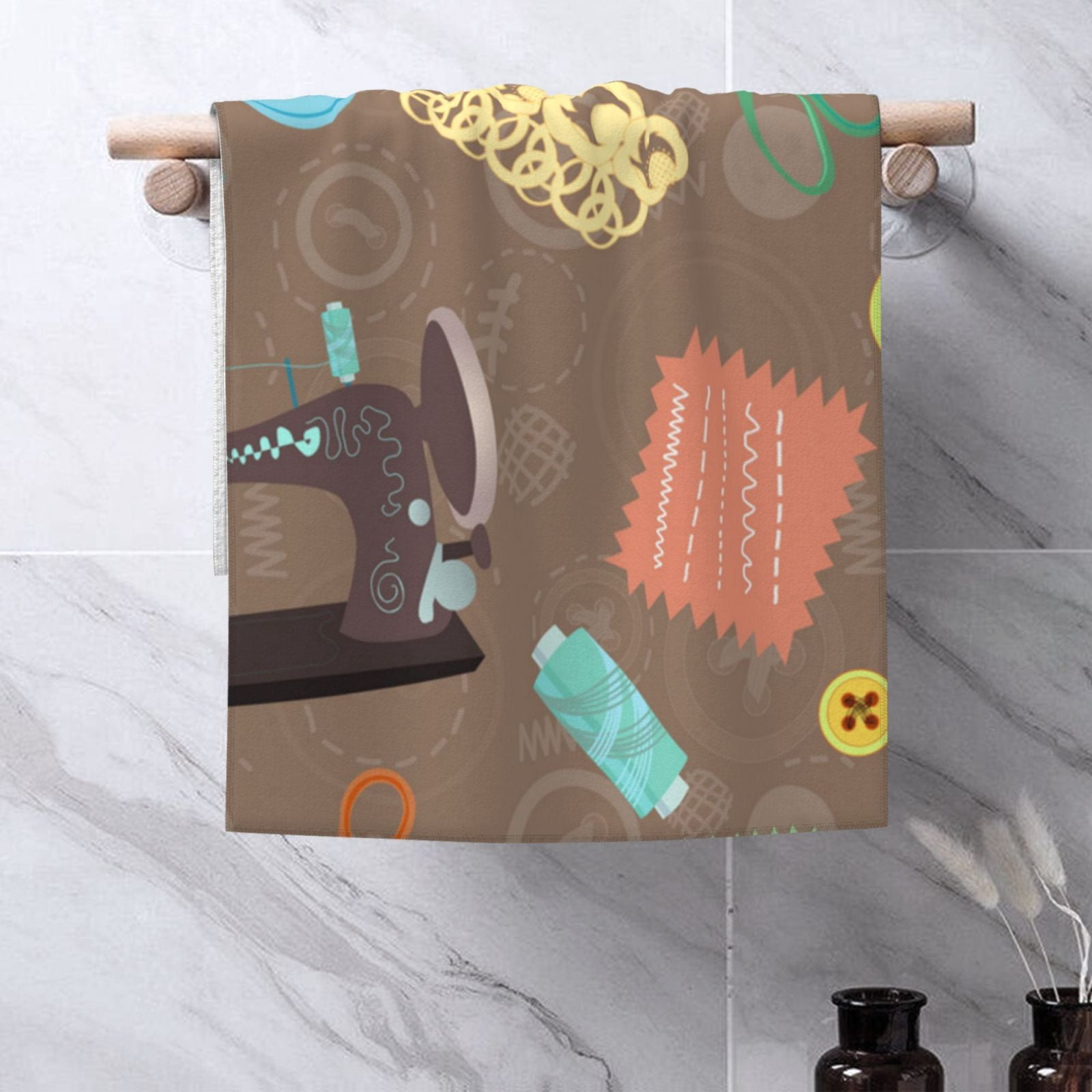Retro Sewing Accessories Scissors Vintage 27.5" x 16" Ultra Soft Hand Towel, Face Wash Cloth for Bathroom, Gym, Travel, Pool