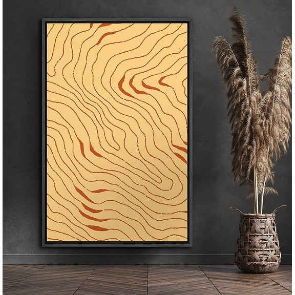 PixonSign Framed Canvas Print Wall Art Yellow and Red Swirling Print Geometric Shapes Illustrations Modern Art Minimalist Dramatic Multicolor for Living Room, Bedroom, Office - 24"x36" Black