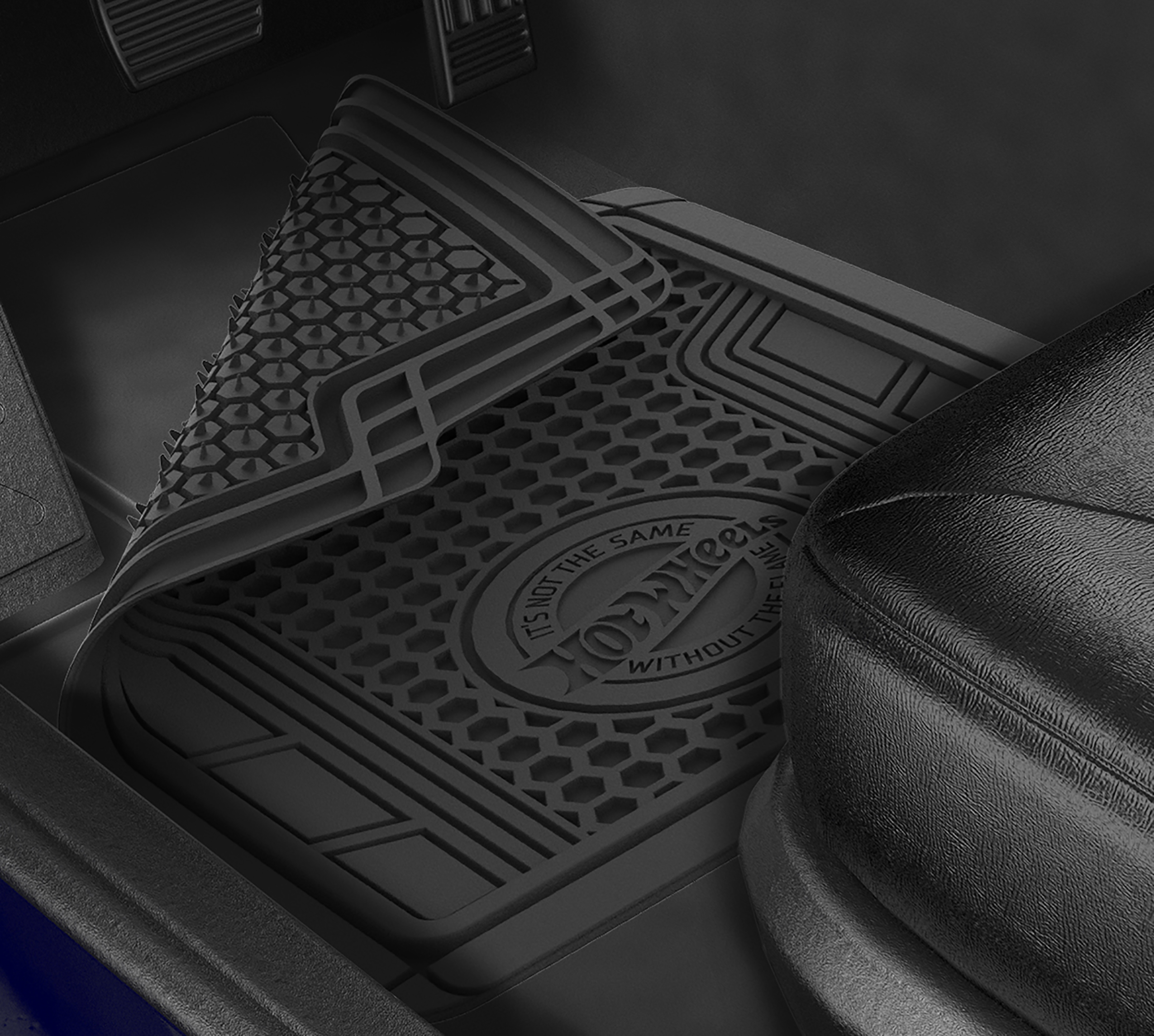 Hot Wheels Premium Honeycomb Design 2pc Rubber Floor Mat Set. Ideal for Cars, Trucks and SUV's.