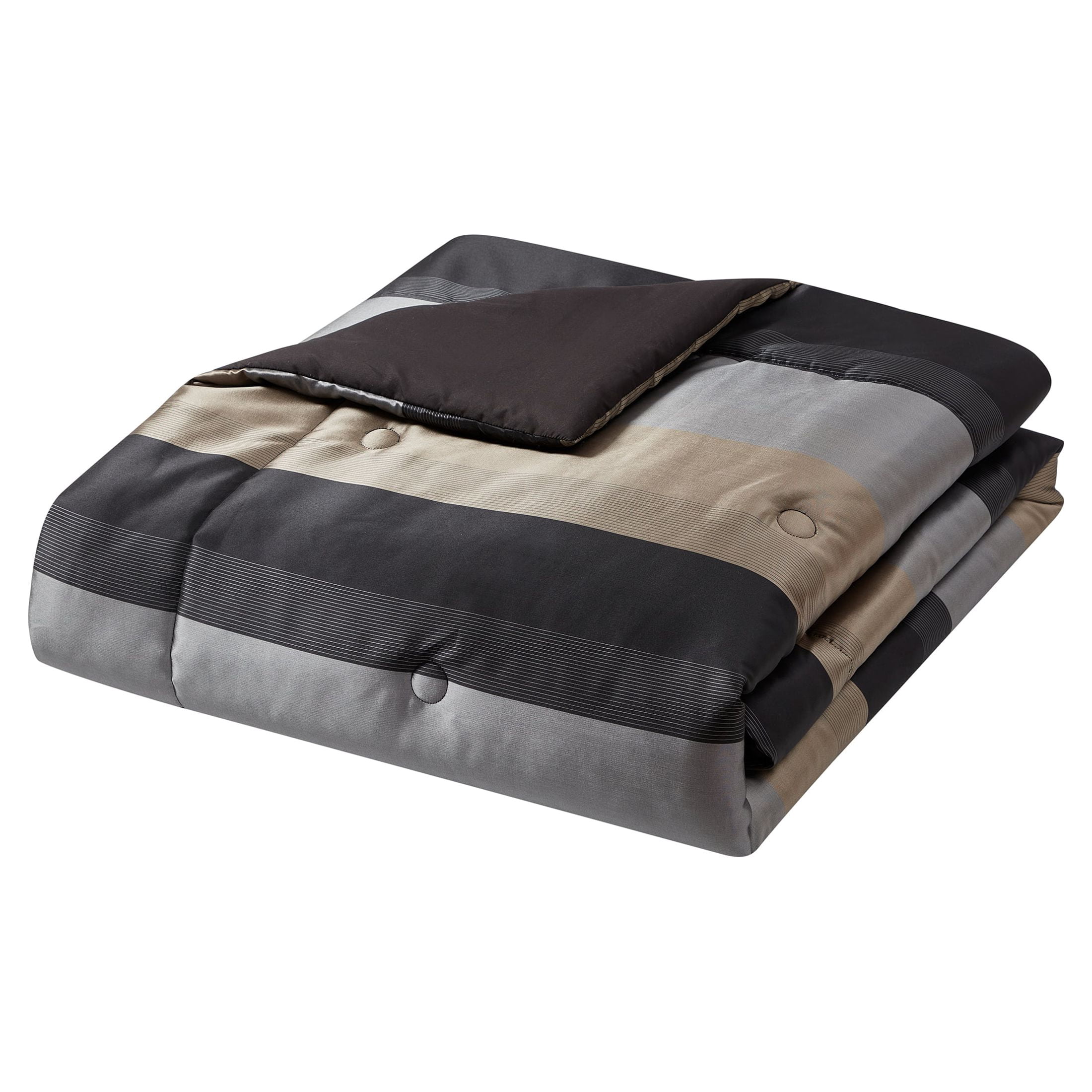 Mainstays Hudson 7-Piece Black/Gold Striped Polyester Comforter Set, Full/Queen