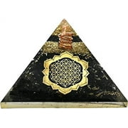 Shungite Crystal Orgone Pyramid, Organite Pyramid Lotus Flower of Life