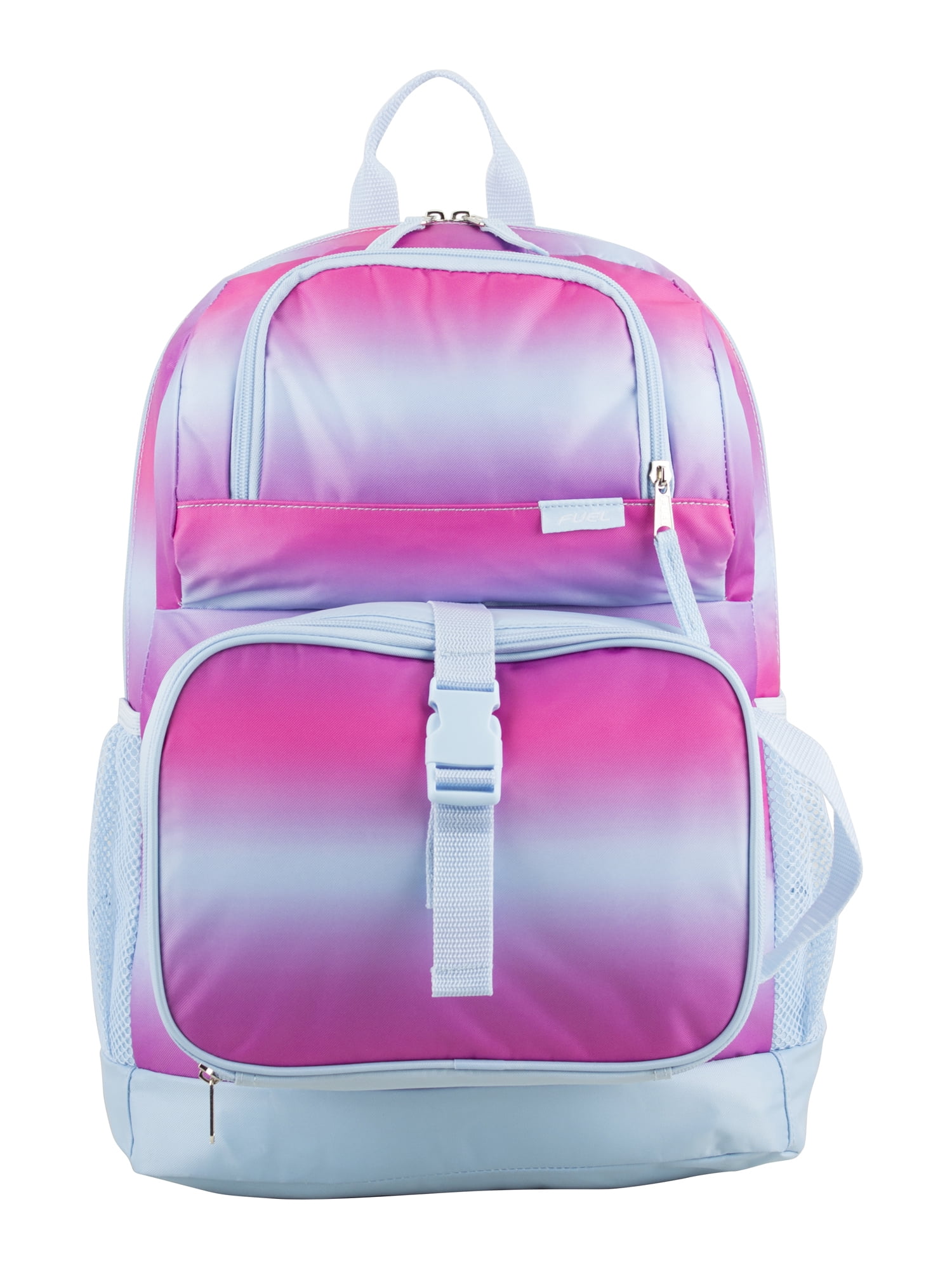 Fuel Unisex 4-Piece Combo Backpack with Lunch Box, Storage Case and Shoe Pouch, Pink Blue