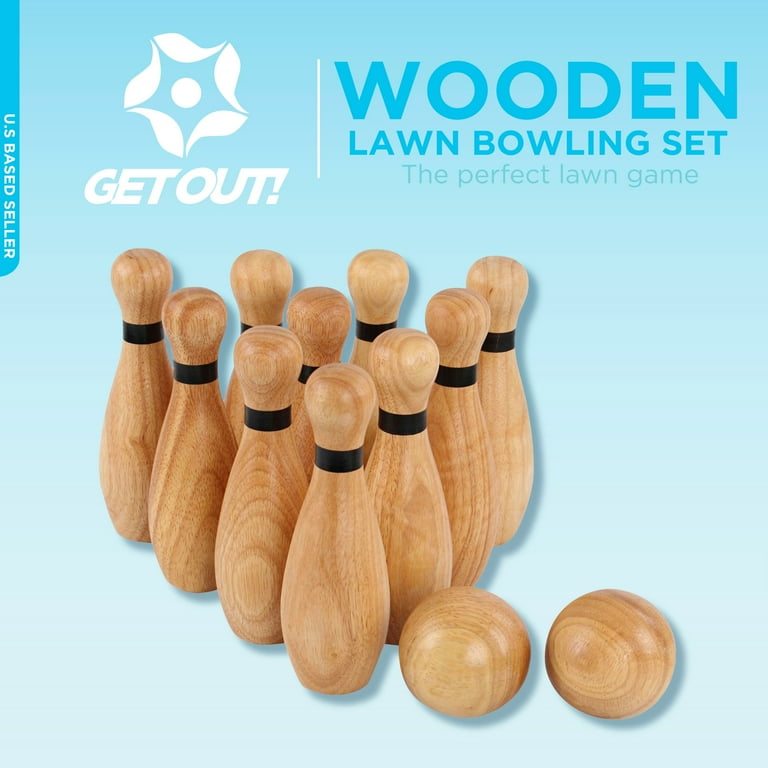 Wooden Yard Bowling Set Get Out! Wooden Bowling Set 12pc Indoor