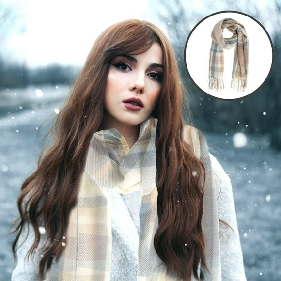 Women Warm Plaid Scarf Fashion Tartan Winter Scarves Checked Long Shawl Winter Thick Warm Knit Large Plaid Scarf Unisex Simple Scarf with Tassels Winter Pashmina Wraps 200x60/70cm