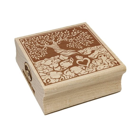 Tree of Life with Hidden Animals in Roots Square Rubber Stamp Stamping Scrapbooking Crafting - Small 1.25in
