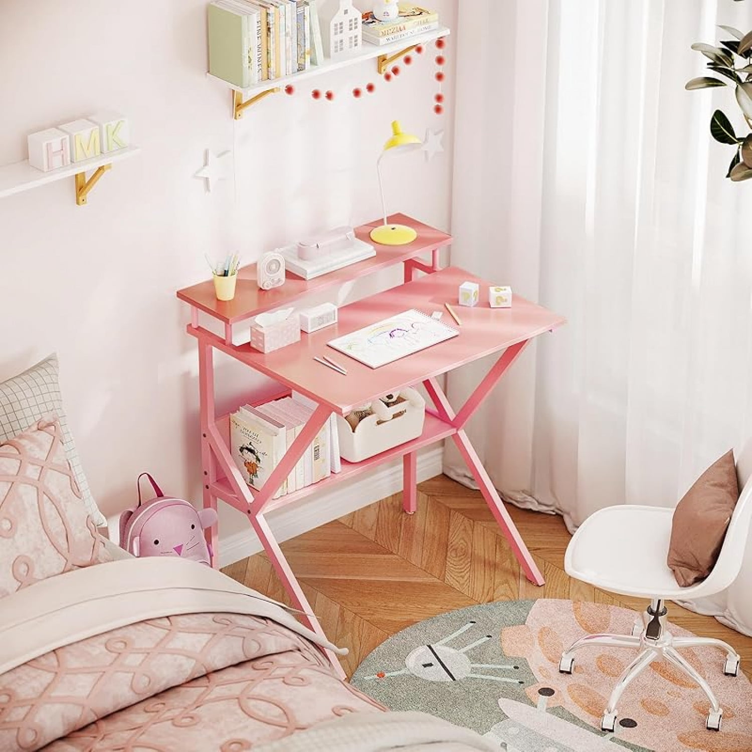 Small Desk, 27.5 Inch Small Computer Desk for Small Spaces, Compact Desk with Storage, Tiny Desk Study Desk with Monitor Stand for Home Office