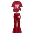 thumbnail image 2 of SonxaHe Valentine's Day Outfits for Big Girl Bow Print Short Sleeve Top Flared Pants Party Cozy Spring Outfits for Teen Red,Size 11-12 Y, 2 of 4
