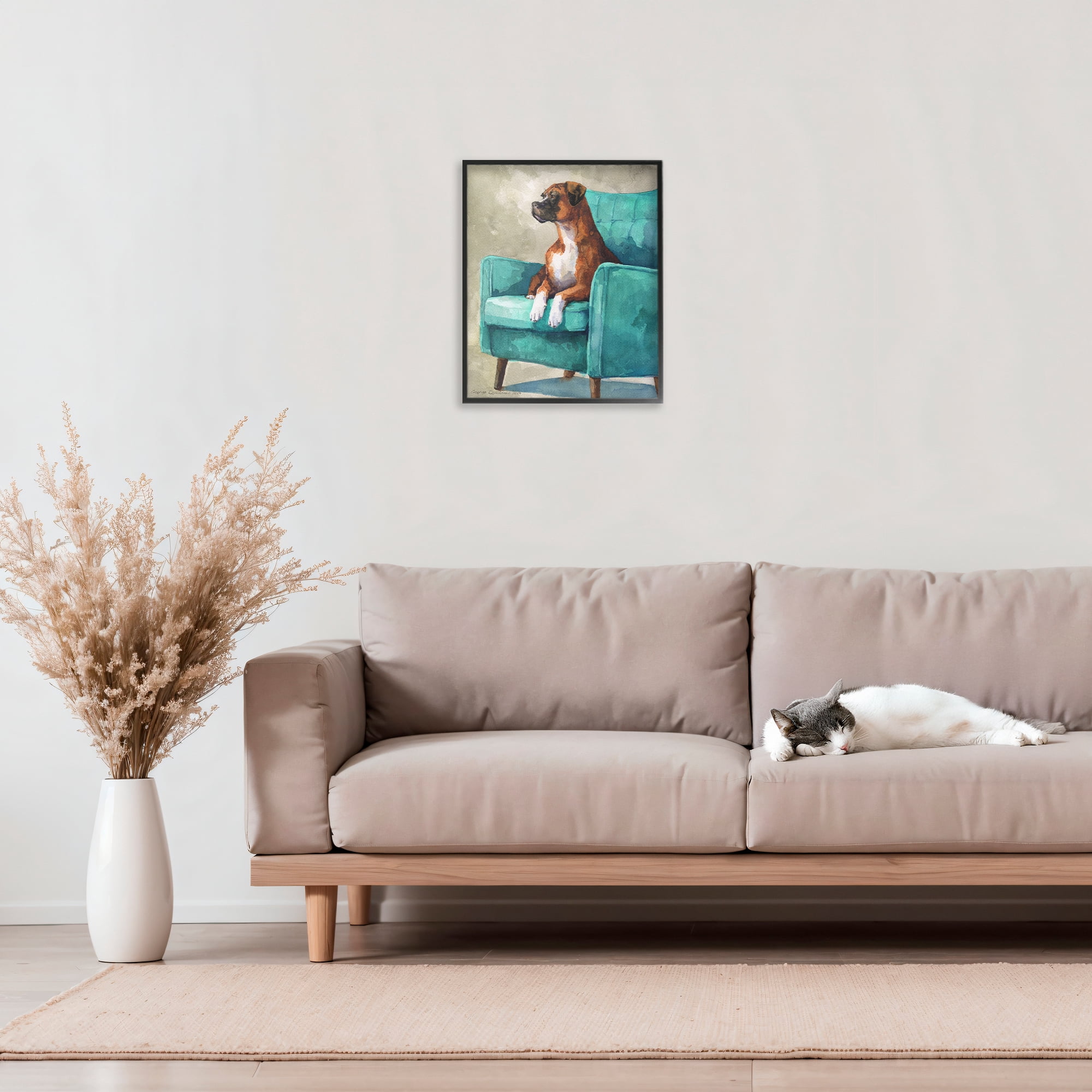Stupell Industries Majesty Boxer on Armchair Black Framed Giclee Art, design by George Dyachenko