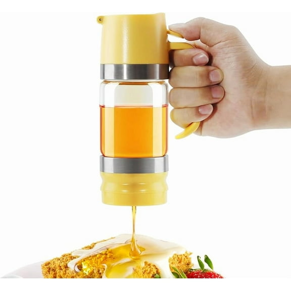WZW Glass Honey Dispenser Pot, No Drip 9 OZ Honey Jar with Handle, Syrup Dispenser for Coffee or Tea, Yellow