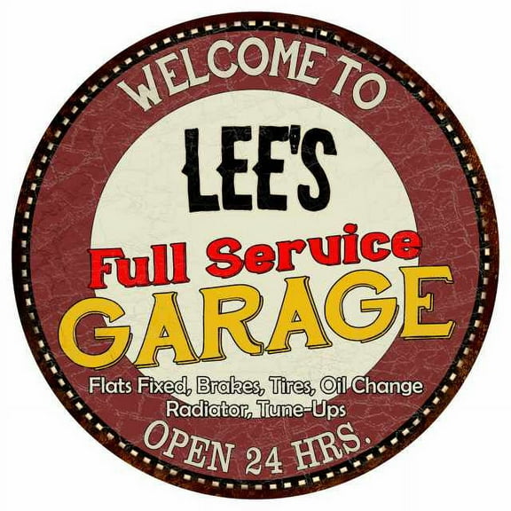 Lee's Full Service Garage 14" Round Metal Sign Man Cave Decor 100140037019