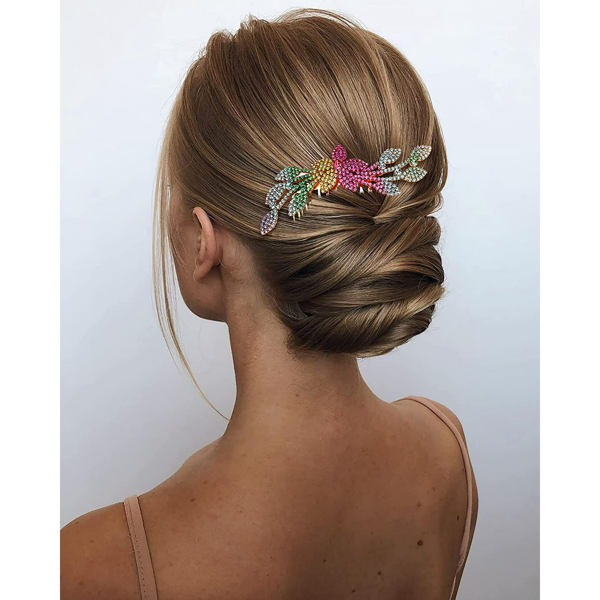 Crystal Hair Comb for Women Large Sparkle Rhinestone Leaves Flowers Bridal  Hair Side Comb Headpiece Colorful French Fancy Hair Clips for Bridesmaid  Wedding HTAIGUO | Walmart Canada
