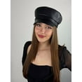 thumbnail image 4 of Women's Leather Newsboy Cap Cabbie Beret Real Leather Flat Hat Vintage Style Ascot Hat (US, Alpha, XX-Large, Black), 4 of 5