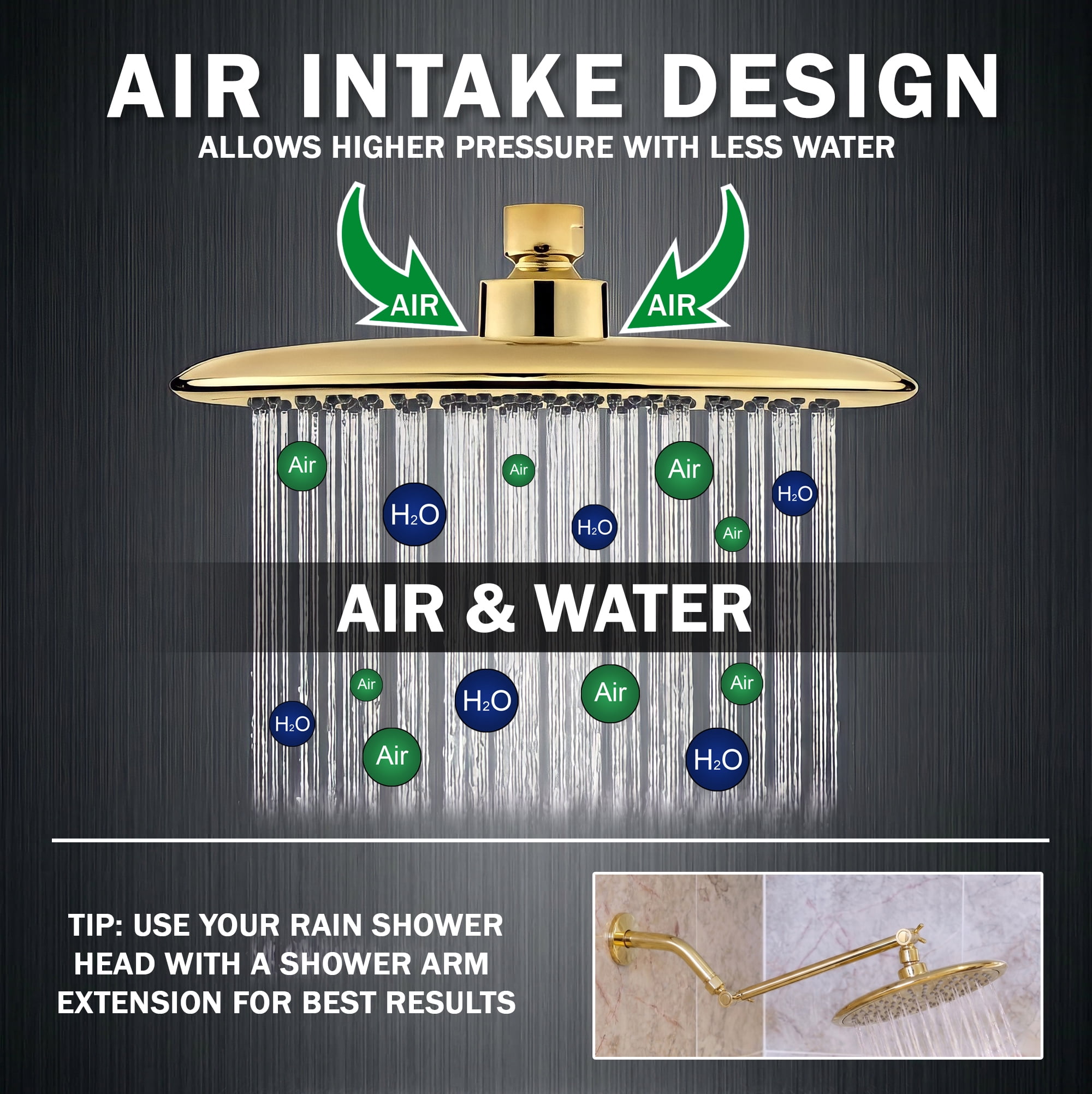 Aqua Elegante Waterfall Shower Head for High Flow Rain Showers - 2.5 GPM - Polished Brass