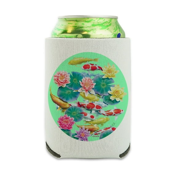 Koi Fish Pond Water Dance Can Cooler - Drink Sleeve Hugger Collapsible Insulator - Beverage Insulated Holder