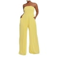 thumbnail image 6 of Kagetolytai Jumpsuits for Women Women's Plus Size Strapless Tube Top Wide Leg Pants Jumpsuit Baggy Off Shoulder Overalls Smocked Romper with Pockets Wide Leg Pants Woman Yellow M, 6 of 8