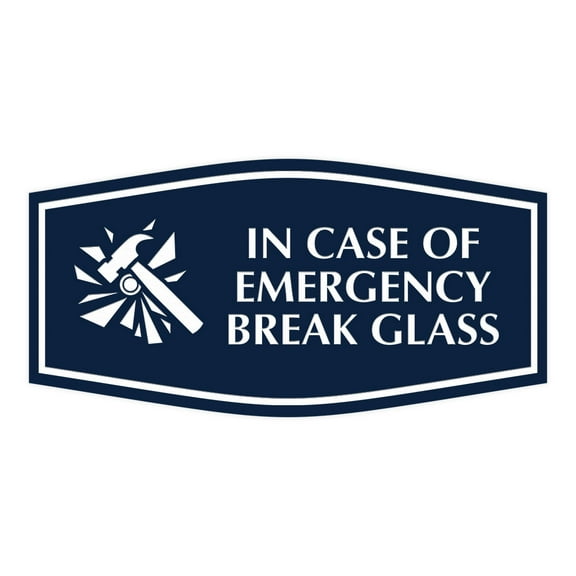 Signs ByLITA Fancy In Case of Emergency Break Glass Sign (Navy Blue / White) - Large
