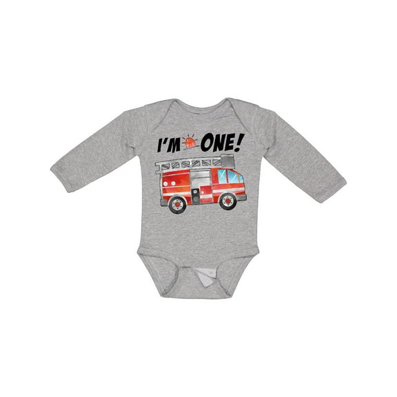 Inktastic I'm 1 Fire Truck 1st Birthday Boys or Girls Long Sleeve Baby Bodysuit