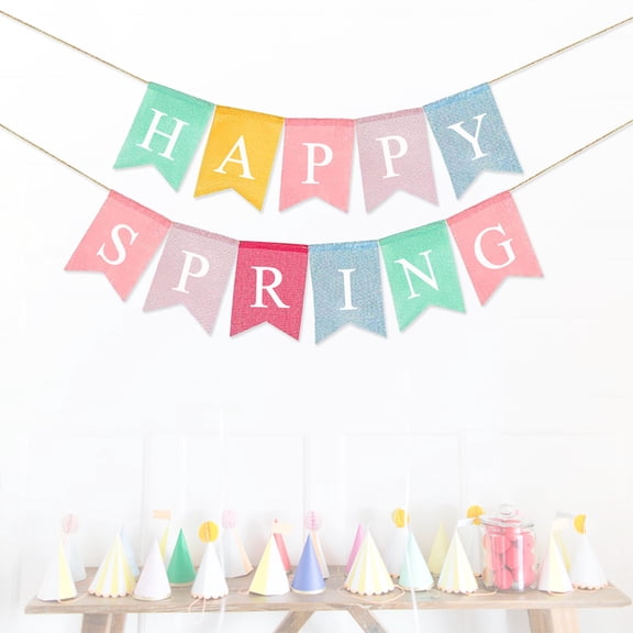 FONDOTIN HAPPY SPRING Letters Bunting Banner Decorative Colorful Linen Burlap Banner Swallowtail Pull Flag Party Supplies
